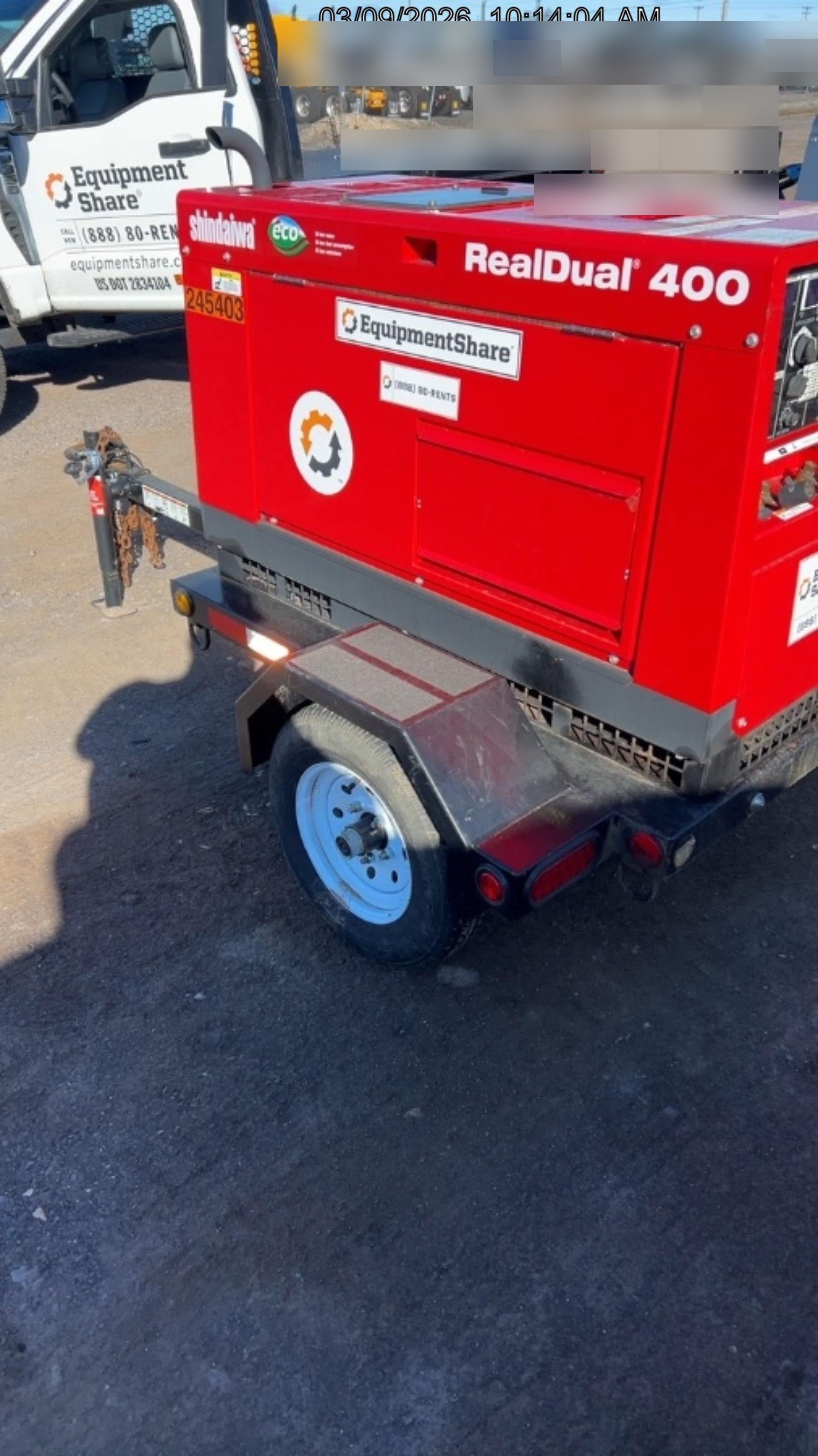 2022 Shindaiwa DGW400MDL Kubota D902 Engine, 23 HP, Dual Op Welder, Wire, Arc, Droop Stick, Tig, and CC Stick Functionality, Simulphase, 3 Phase and 1 Phase Gen Output, Single Axle NB Trlr, Slr Trckl Chrg 12V 12W, Fire Ext
