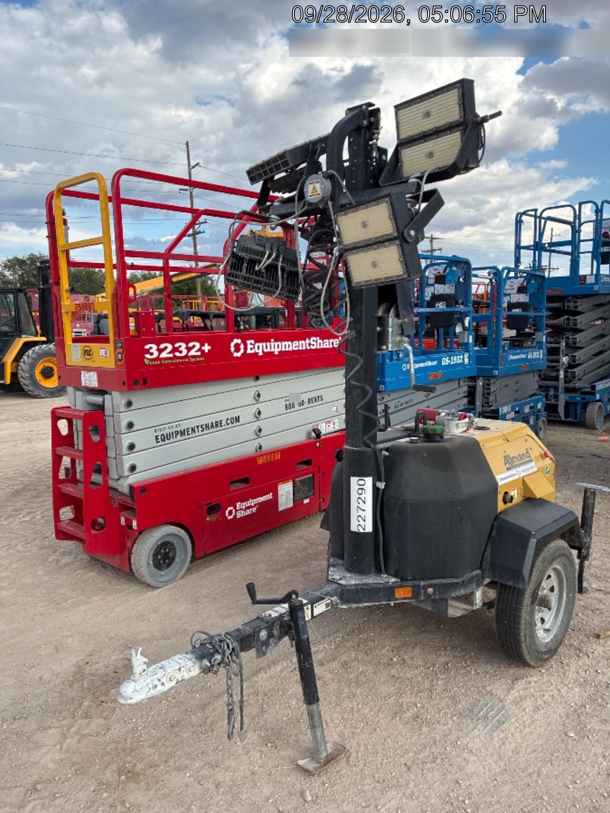 2022 Allmand NLV3GR (4) LED Light Fixture 350W, 23' Vertical Mast, 3kW Prime, Towable, Deep Sea L401, Leveling Jacks, Yanmar T4F 5.8hp