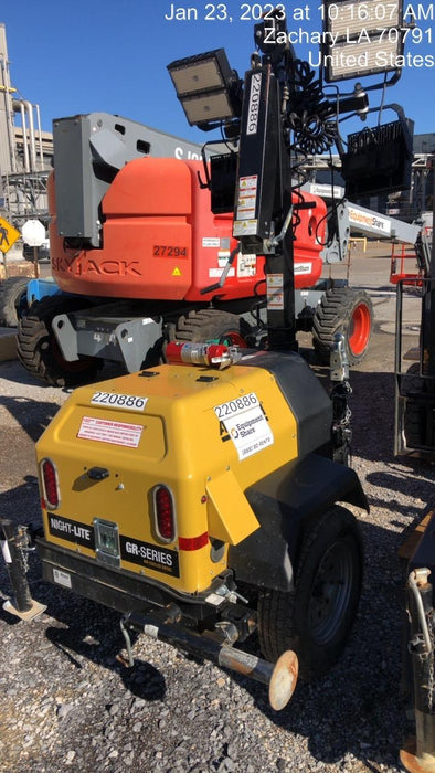 2022 Allmand NLV3GR (4) LED Light Fixture 350W, 23' Vertical Mast, 3kW Prime, Towable, Deep Sea L401, Leveling Jacks, Yanmar T4F 5.8hp