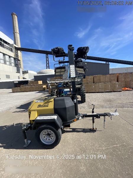 2022 Allmand NLV3GR (4) LED Light Fixture 350W, 23' Vertical Mast, 3kW Prime, Towable, Deep Sea L401, Leveling Jacks, Yanmar T4F 5.8hp