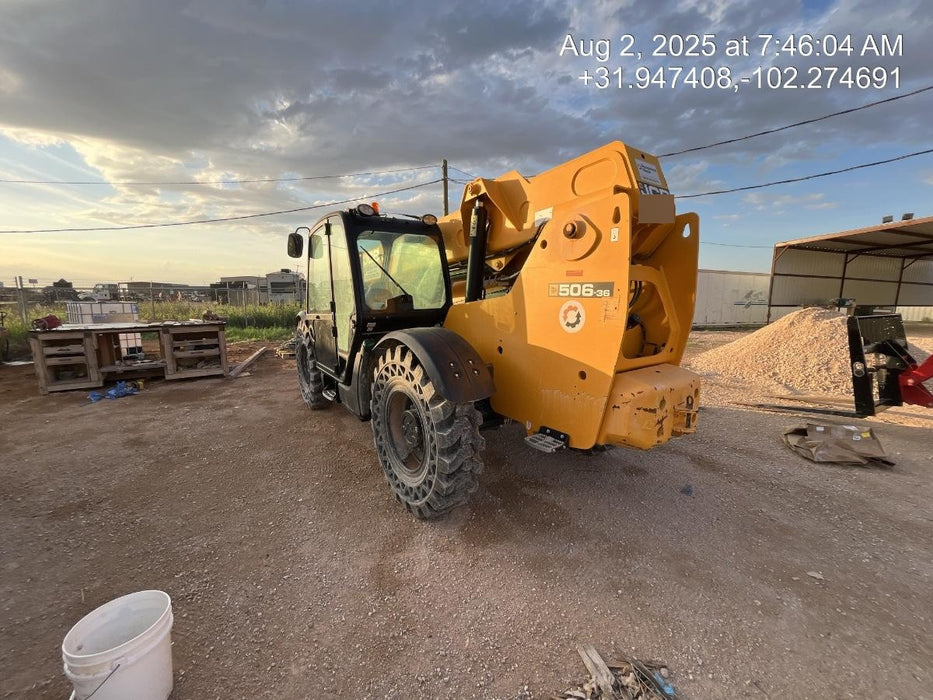2020 JCB 506-36 Cab/Heat/Air, 74 HP, Solid Tires, STD Worklight, Beacon, Aux Hydraulics, Lifting Eye, Back up Alarm w/48" Carriage/48" Forks
