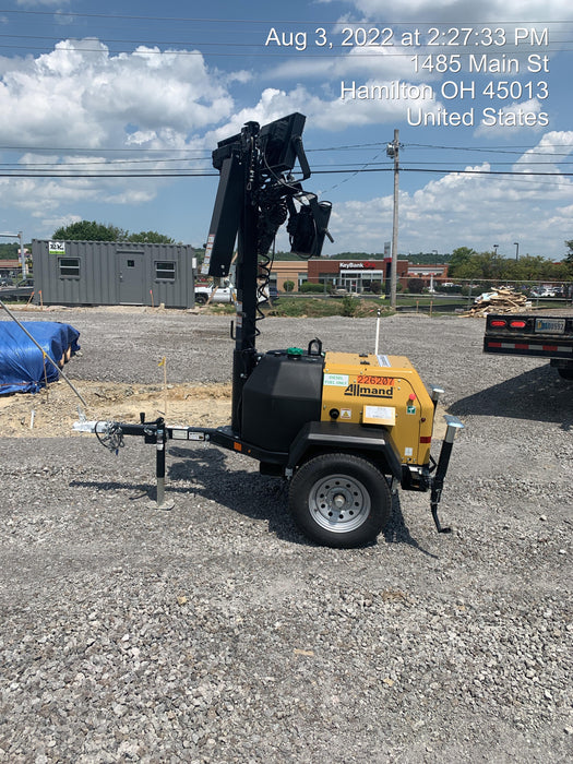 2022 Allmand NLV3GR (4) LED Light Fixture 350W, 23' Vertical Mast, 3kW Prime, Towable, Deep Sea L401, Leveling Jacks, Yanmar T4F 5.8hp