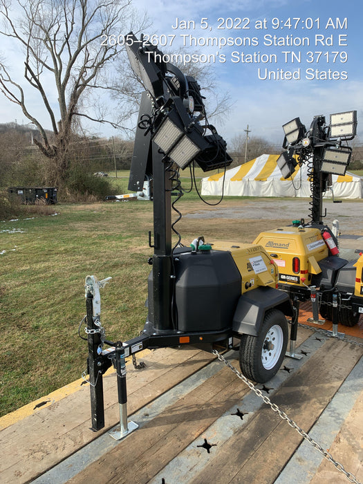 2021 Allmand NLV3GR (4) LED Light Fixture 350W, 23' Vertical Mast, 3kW Prime, Towable, Deep Sea L401, Leveling Jacks, Yanmar T4F 5.8hp