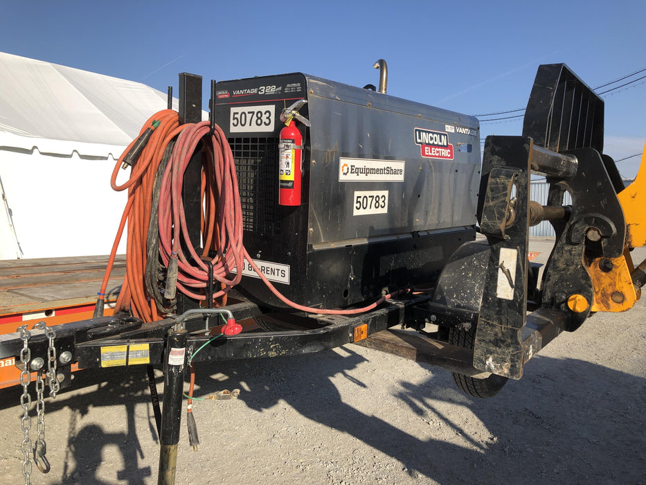 2019 Lincoln Electric Vantage 322 Welder Ready-Pak 3, Two wheel trailer, Fender and Light kit, Cable Rack