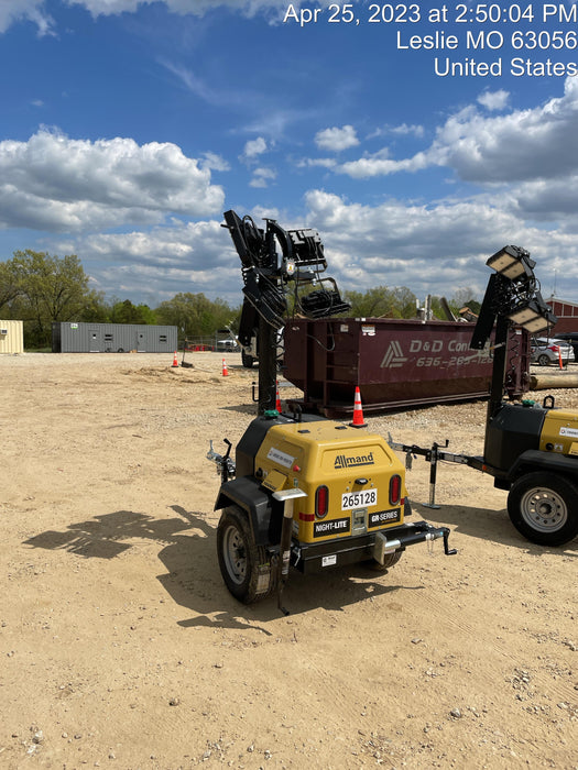 2022 Allmand NLV3GR (4) LED Light Fixture 350W, 23' Vertical Mast, 3kW Prime, Towable, ES Decals, T3