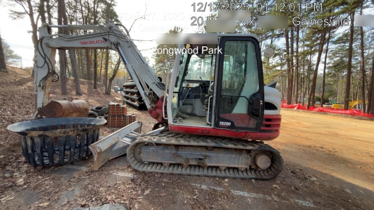 2019 Takeuchi TB290 Cab/Heat/AC Rubber tracks, Dozer blade, Travel alarm, Auxiliary hydraulics w/Manual QC, Hydraulic thumb, 18", 24", and 36" Buckets