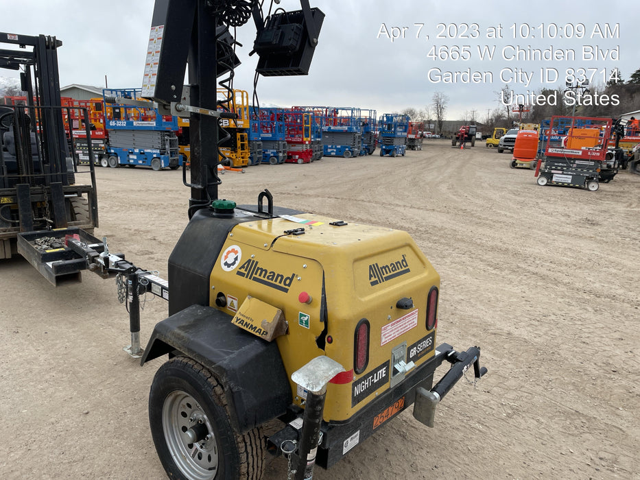 2022 Allmand NLV3GR (4) LED Light Fixture 350W, 23' Vertical Mast, 3kW Prime, Towable, ES Decals, T3