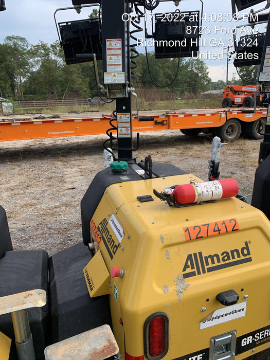 2021 Allmand NLV3GR (4) LED Light Fixture 350W, 23' Vertical Mast, 3kW Prime, Towable, Deep Sea L401, Leveling Jacks, Yanmar T4F 5.8hp