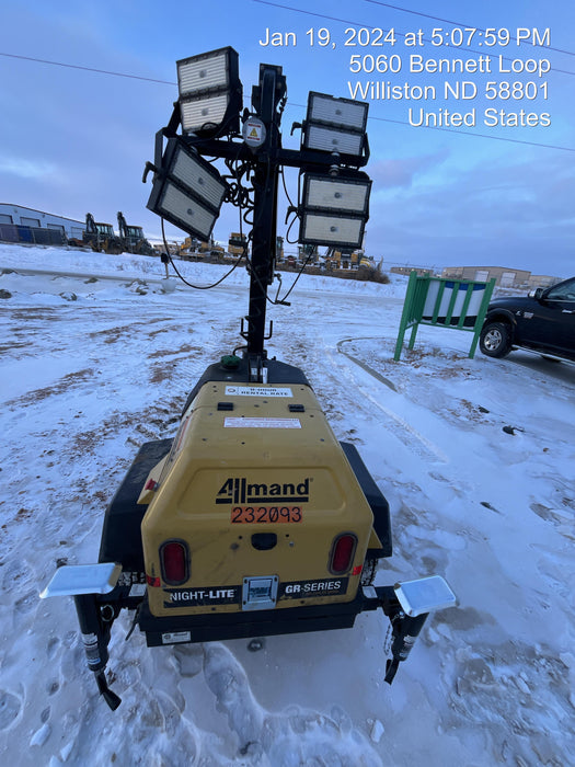 2022 Allmand NLV3GR (4) LED Light Fixture 350W, 23' Vertical Mast, 3kW Prime, Towable, Deep Sea L401, Leveling Jacks, Yanmar T4F 5.8hp