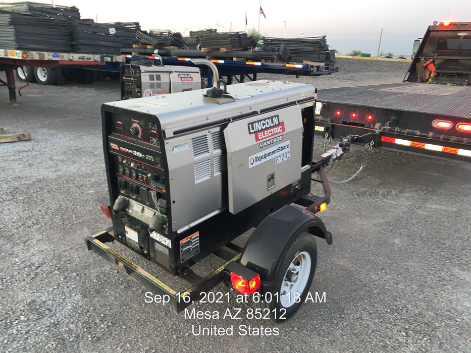 2020 Lincoln Electric Vantage 322 Welder Ready-Pak 3, Two wheel trailer, Fender and Light kit, Cable Rack