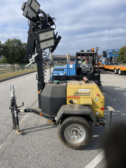 2021 Allmand NLV3GR (4) LED Light Fixture 350W, 23' Vertical Mast, 3kW Prime, Towable, Deep Sea L401, Leveling Jacks, Yanmar T4F 5.8hp