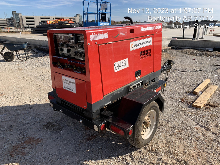 2023 Shindaiwa DGW400MDL Kubota D902 Engine, 23 HP, Dual Op Welder, Wire, Arc, Droop Stick, Tig, and CC Stick Functionality, Simulphase, 3 Phase and 1 Phase Gen Output, Single Axle NB Trlr, Slr Trckl Chrg 12V 12W, Fire Ext