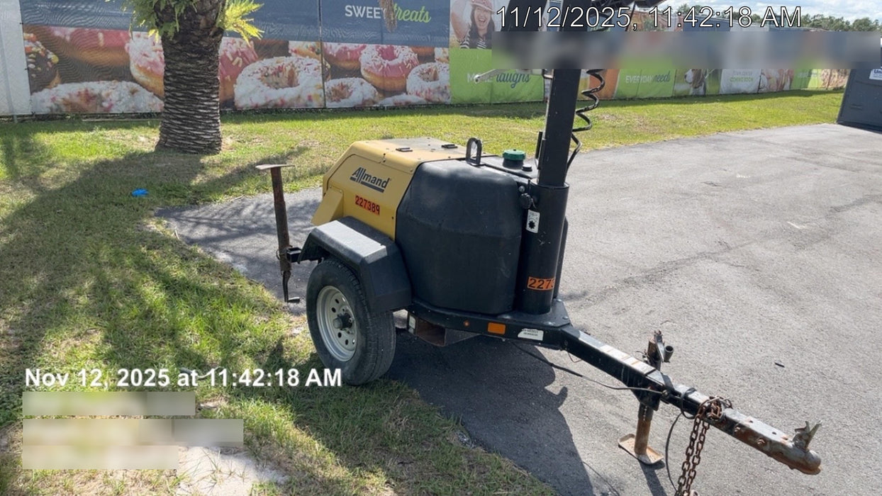 2022 Allmand NLV3GR (4) LED Light Fixture 350W, 23' Vertical Mast, 3kW Prime, Towable, Deep Sea L401, Leveling Jacks, Yanmar T4F 5.8hp