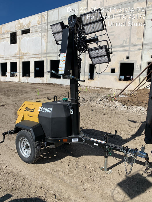 2022 Allmand NLV3GR (4) LED Light Fixture 350W, 23' Vertical Mast, 3kW Prime, Towable, ES Decals, T3