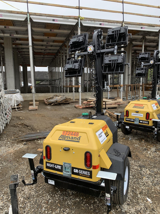 2021 Allmand NLV3GR (4) LED Light Fixture 350W, 23' Vertical Mast, 3kW Prime, Towable, Deep Sea L401, Leveling Jacks, Yanmar T4F 5.8hp