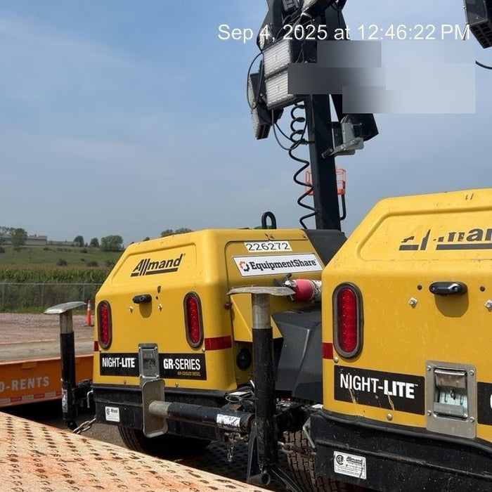 2022 Allmand NLV3GR (4) LED Light Fixture 350W, 23' Vertical Mast, 3kW Prime, Towable, Deep Sea L401, Leveling Jacks, Yanmar T4F 5.8hp