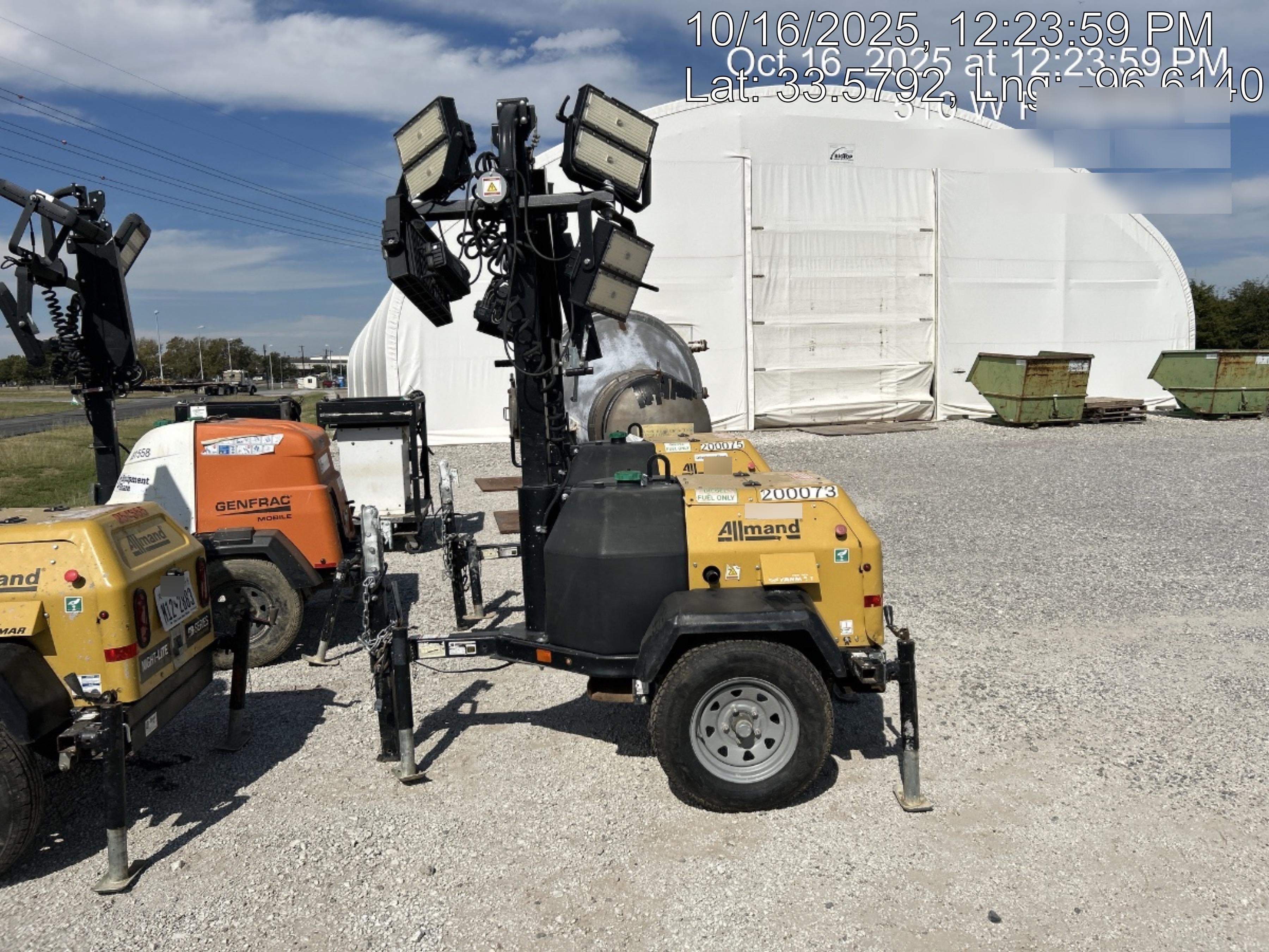 2022 Allmand NLV3GR (4) LED Light Fixture 350W, 23' Vertical Mast, 3kW Prime, Towable, Deep Sea L401, Leveling Jacks, Yanmar T4F 5.8hp