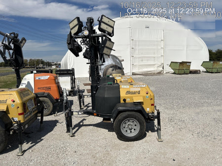 2022 Allmand NLV3GR (4) LED Light Fixture 350W, 23' Vertical Mast, 3kW Prime, Towable, Deep Sea L401, Leveling Jacks, Yanmar T4F 5.8hp
