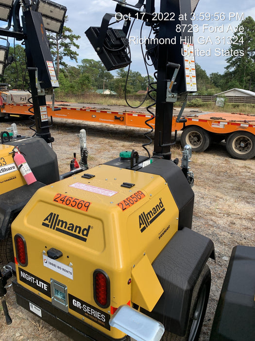 2022 Allmand NLV3GR (4) LED Light Fixture 350W, 23' Vertical Mast, 3kW Prime, Towable