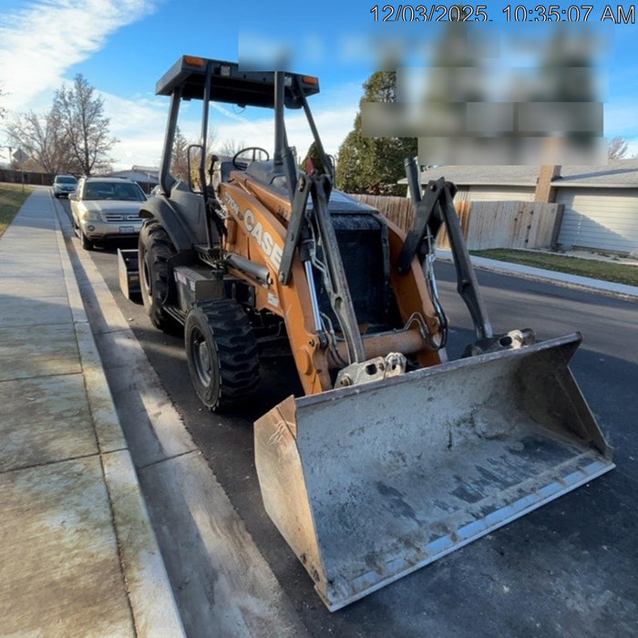 2019 Case 570N EP Canopy, 4WD, GP Front Bucket, Dual Tilt Cylinder, 84" Box Blade w/ Scarifier, Wheel Weights, Beacon