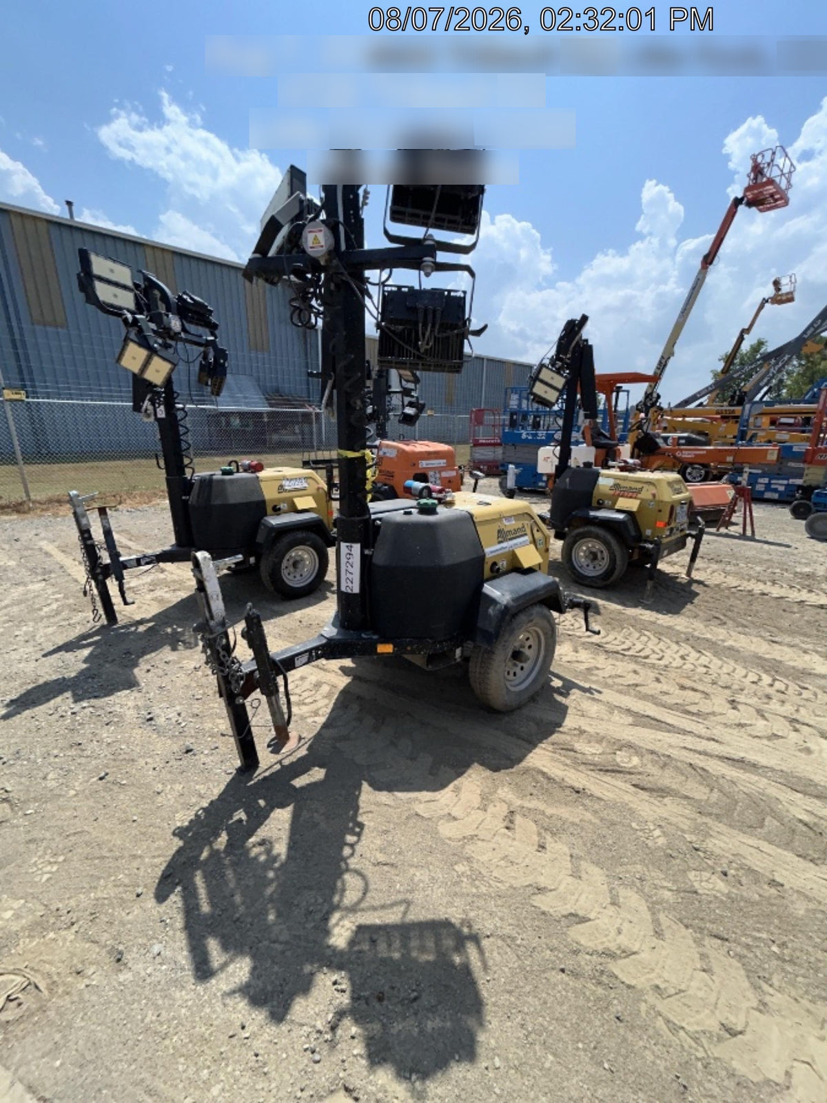 2022 Allmand NLV3GR (4) LED Light Fixture 350W, 23' Vertical Mast, 3kW Prime, Towable, Deep Sea L401, Leveling Jacks, Yanmar T4F 5.8hp