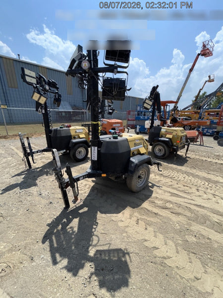 2022 Allmand NLV3GR (4) LED Light Fixture 350W, 23' Vertical Mast, 3kW Prime, Towable, Deep Sea L401, Leveling Jacks, Yanmar T4F 5.8hp