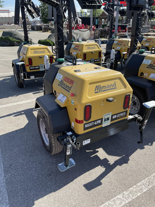 2022 Allmand NLV3GR (4) LED Light Fixture 350W, 23' Vertical Mast, 3kW Prime, Towable, Deep Sea L401, Leveling Jacks, Yanmar T4F 5.8hp