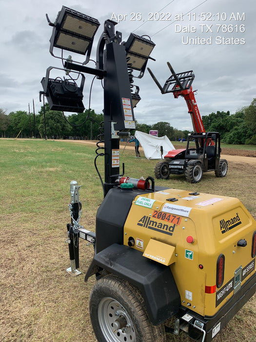 2022 Allmand NLV3GR (4) LED Light Fixture 350W, 23' Vertical Mast, 3kW Prime, Towable, Deep Sea L401, Leveling Jacks, Yanmar T4F 5.8hp