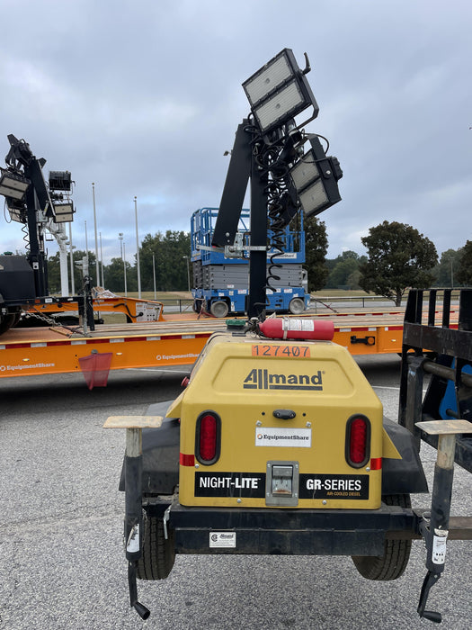 2021 Allmand NLV3GR (4) LED Light Fixture 350W, 23' Vertical Mast, 3kW Prime, Towable, Deep Sea L401, Leveling Jacks, Yanmar T4F 5.8hp