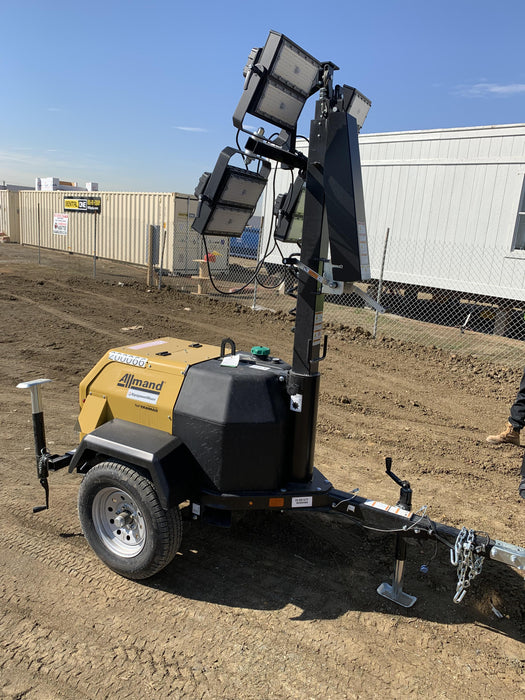 2022 Allmand NLV3GR (4) LED Light Fixture 350W, 23' Vertical Mast, 3kW Prime, Towable, Deep Sea L401, Leveling Jacks, Yanmar T4F 5.8hp