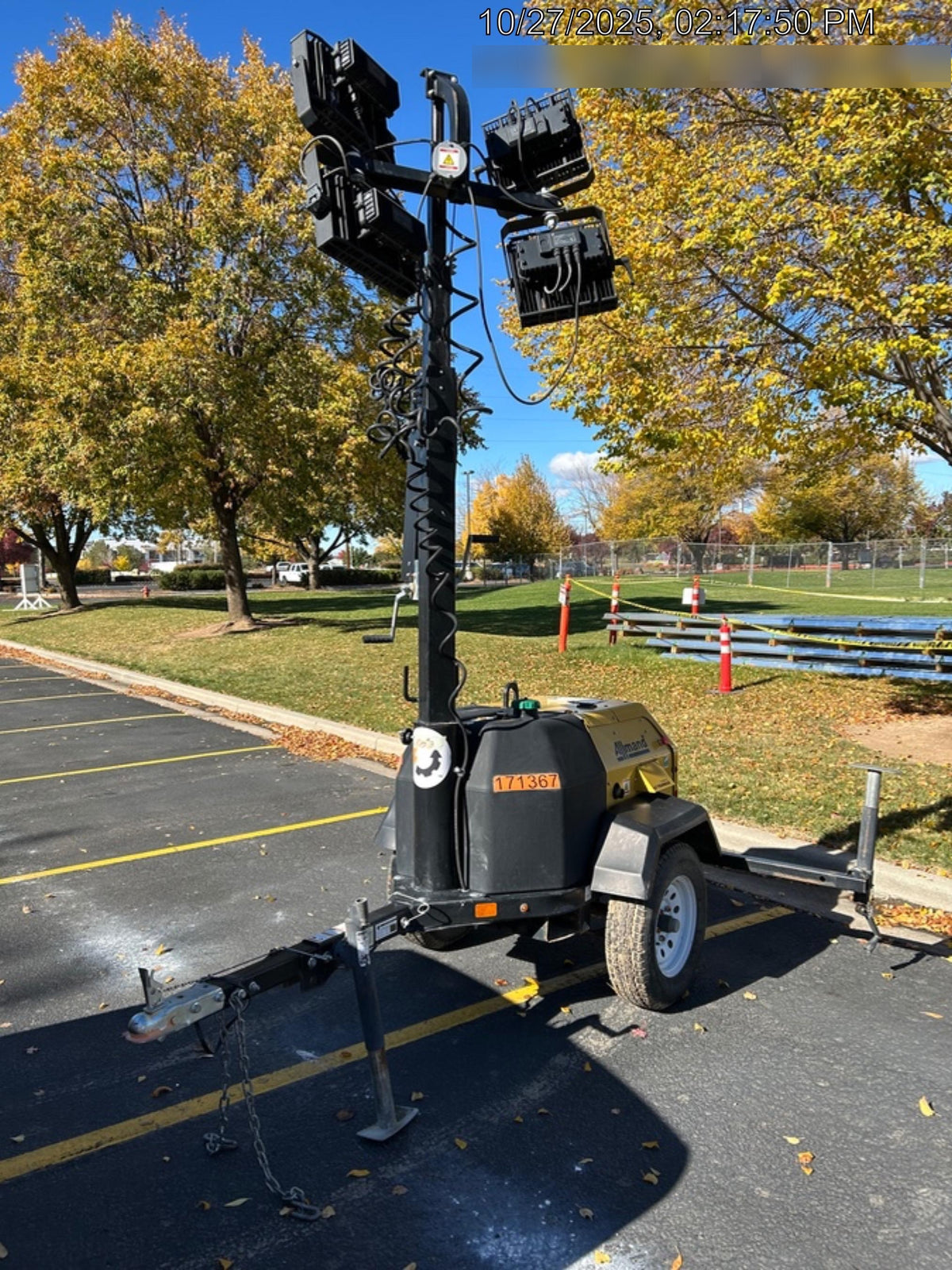 2021 Allmand NLV3GR (4) LED Light Fixture 350W, 23' Vertical Mast, 3kW Prime, Towable, Deep Sea L401, Leveling Jacks, Yanmar T4F 5.8hp