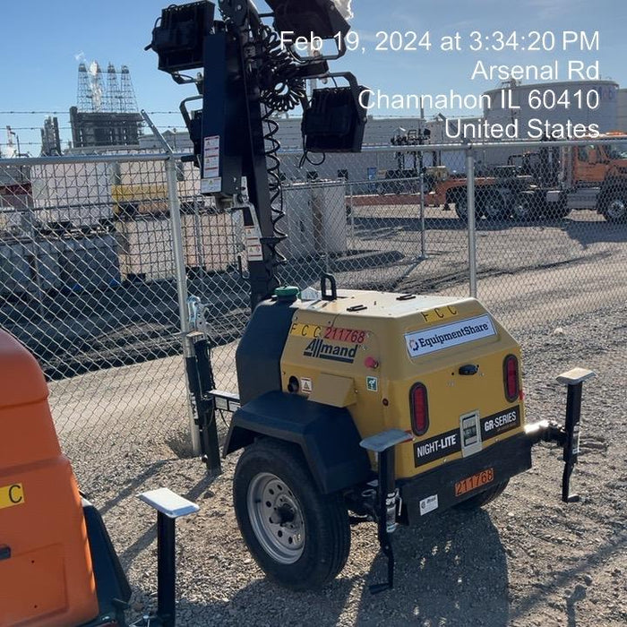 2022 Allmand NLV3GR (4) LED Light Fixture 350W, 23' Vertical Mast, 3kW Prime, Towable, Deep Sea L401, Leveling Jacks, Yanmar T4F 5.8hp