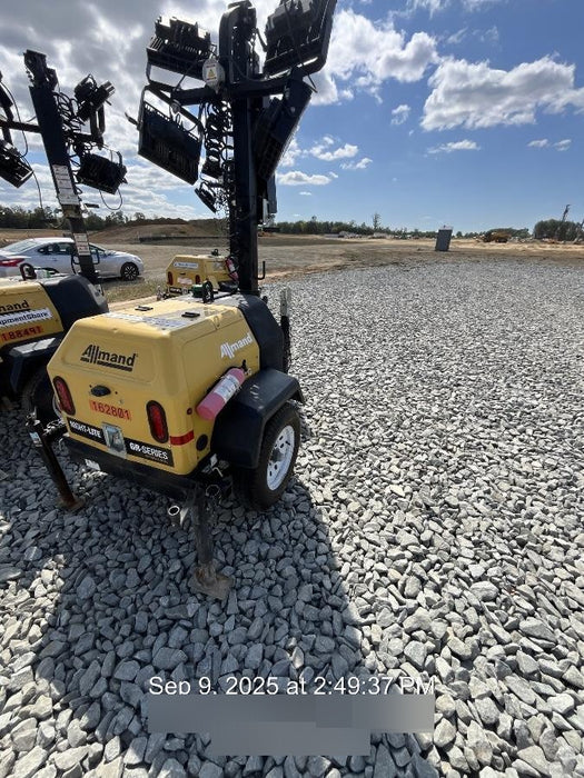 2021 Allmand NLV3GR (4) LED Light Fixture 350W, 23' Vertical Mast, 3kW Prime, Towable, Deep Sea L401, Leveling Jacks, Yanmar T4F 5.8hp