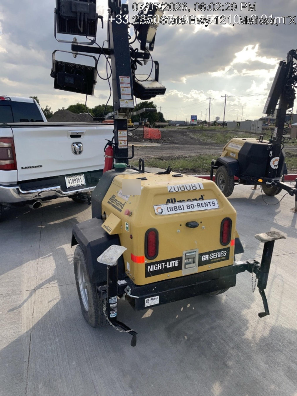 2022 Allmand NLV3GR (4) LED Light Fixture 350W, 23' Vertical Mast, 3kW Prime, Towable, Deep Sea L401, Leveling Jacks, Yanmar T4F 5.8hp