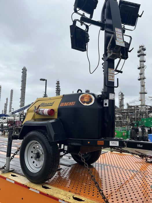 Allmand NLV3GR (4) LED Light Fixture 350W, 23' Vertical Mast, 3kW Prime, Towable, Deep Sea L401, Leveling Jacks, Yanmar T4F 5.8hp