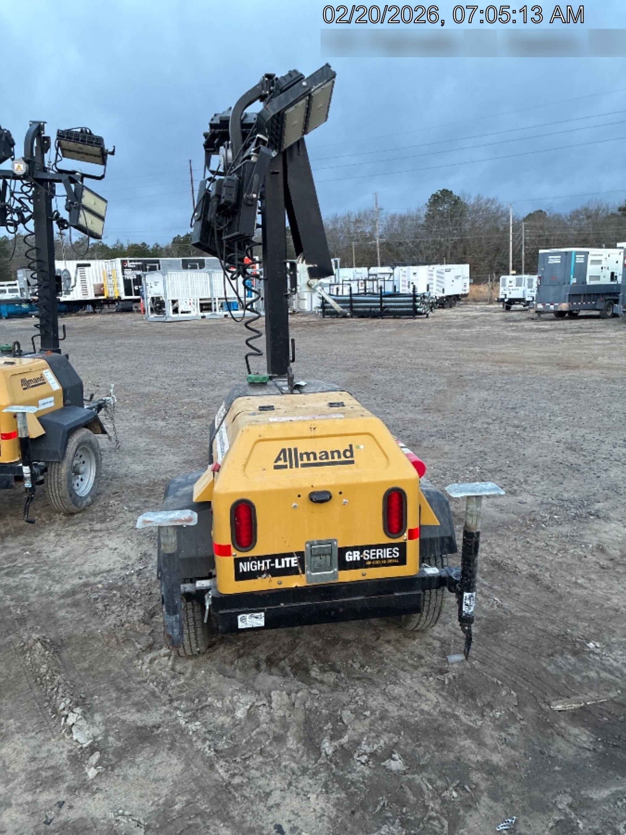 2022 Allmand NLV3GR (4) LED Light Fixture 350W, 23' Vertical Mast, 3kW Prime, Towable, Deep Sea L401, Leveling Jacks, Yanmar T4F 5.8hp