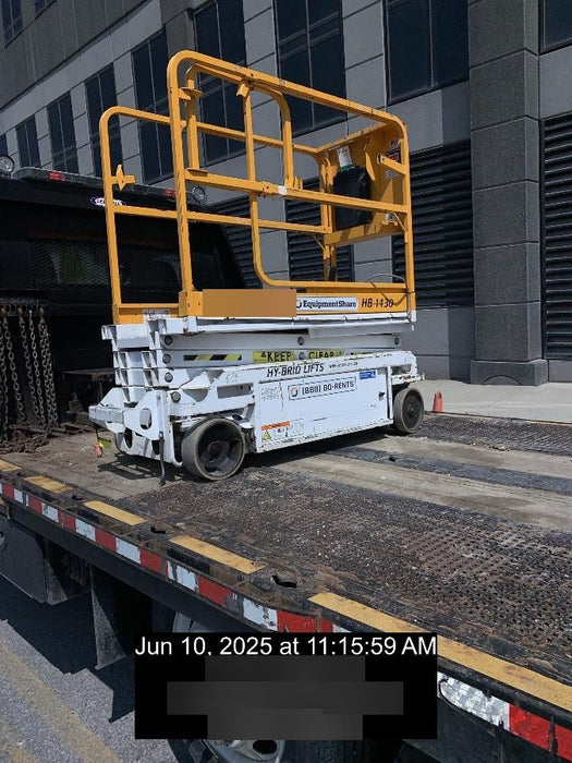 Custom Equipment HB-1430 Hy-Brid Scissor Lift
Platform capacity up to 670 lbs
Working height up to 20 ft
Weighs under 1,700 lbs
Non-marking wheels