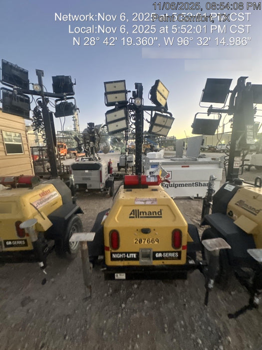 2022 Allmand NLV3GR (4) LED Light Fixture 350W, 23' Vertical Mast, 3kW Prime, Towable, Deep Sea L401, Leveling Jacks, Yanmar T4F 5.8hp