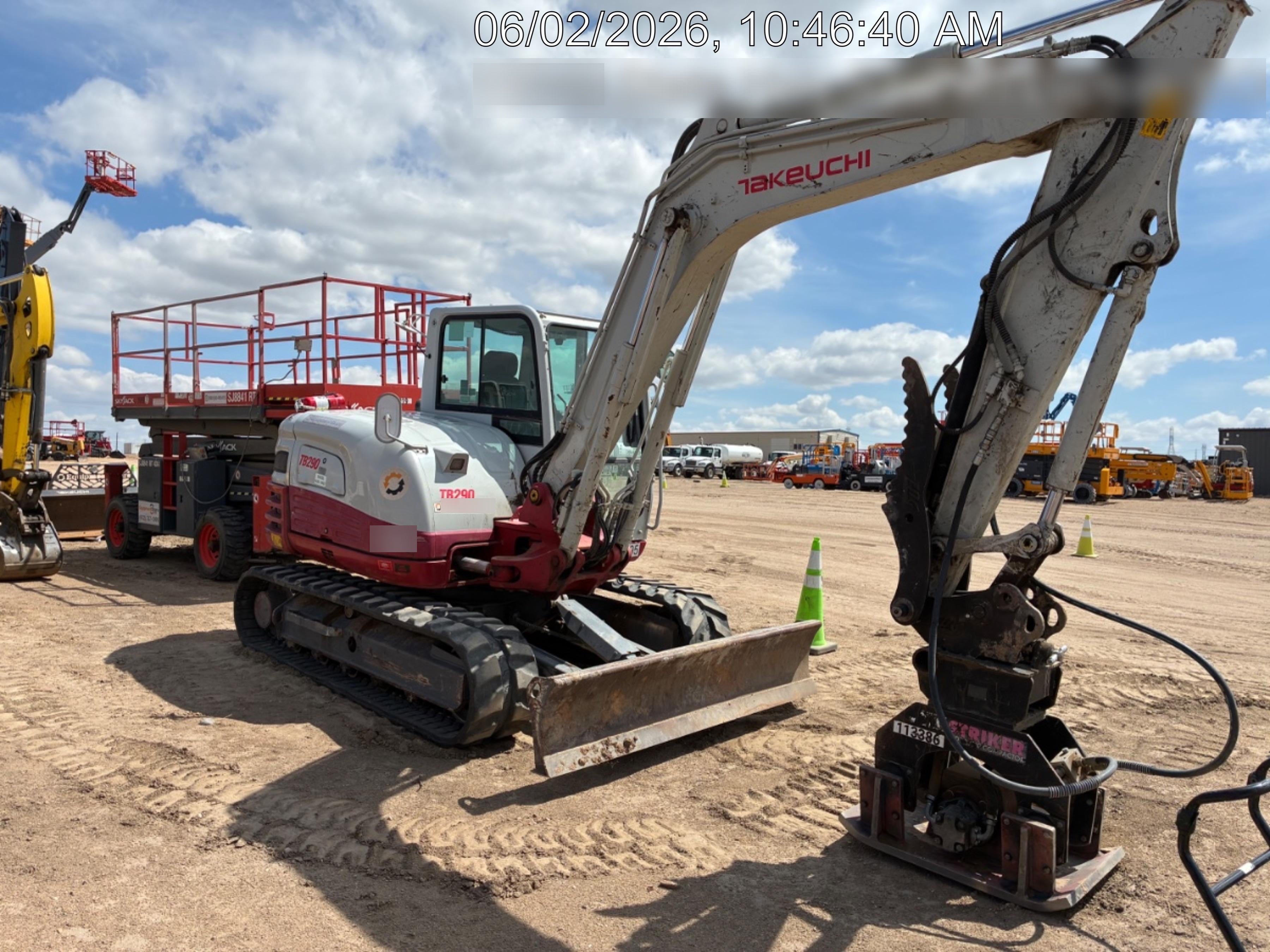2019 Takeuchi TB290 Cab, AC, Rubber Tracks, Dozer Blade, Travel Alarm, Control Pattern Change Valve, Auxiliary Hydraulics w/18" Quick Coupler Bucket with teeth, 6.2 cu. ft. capacity/24" Quick Coupler Bucket with teeth, 8.6 cu. ft. capacity/36" Quick Coupler Bucket with teeth, 13.4 cu. ft. capacity, Quick Coupler, Hydraulic Thumb Installed