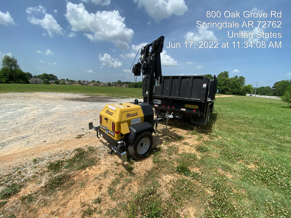 2022 Allmand NLV3GR (4) LED Light Fixture 350W, 23' Vertical Mast, 3kW Prime, Towable, Deep Sea L401, Leveling Jacks, Yanmar T4F 5.8hp