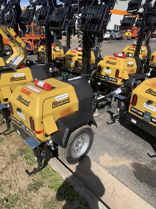 2021 Allmand NLV3GR (4) LED Light Fixture 350W, 23' Vertical Mast, 3kW Prime, Towable, Deep Sea L401, Leveling Jacks, Yanmar T4F 5.8hp