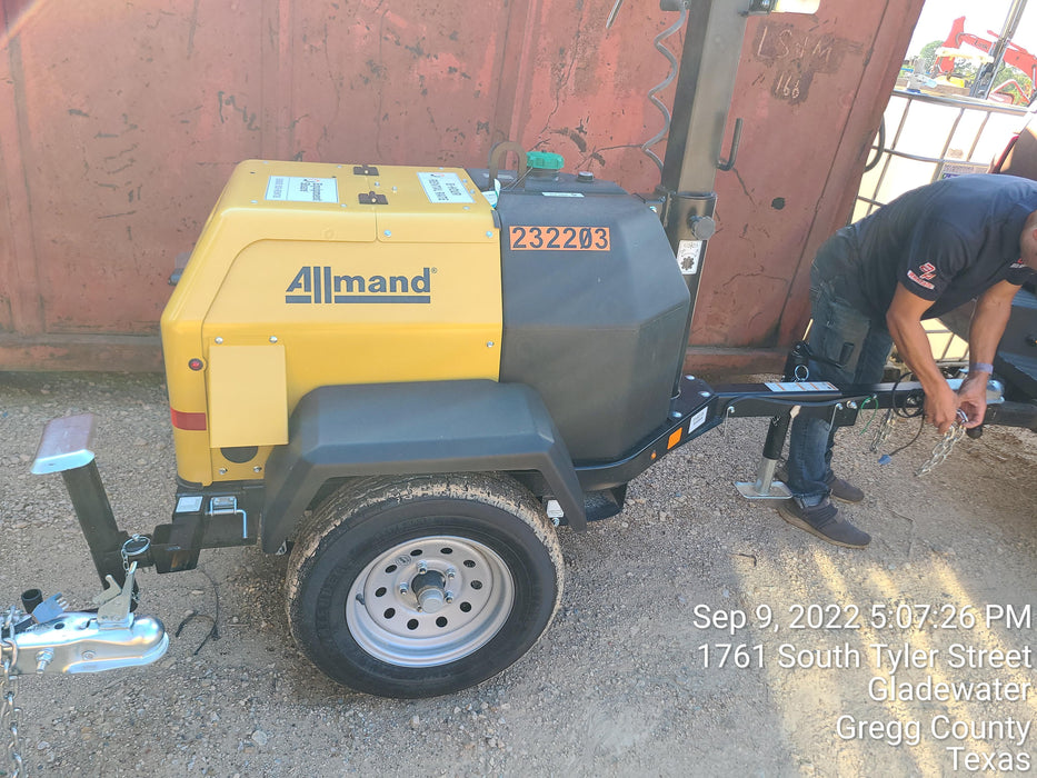 2022 Allmand NLV3GR (4) LED Light Fixture 350W, 23' Vertical Mast, 3kW Prime, Towable, Deep Sea L401, Leveling Jacks, Yanmar T4F 5.8hp