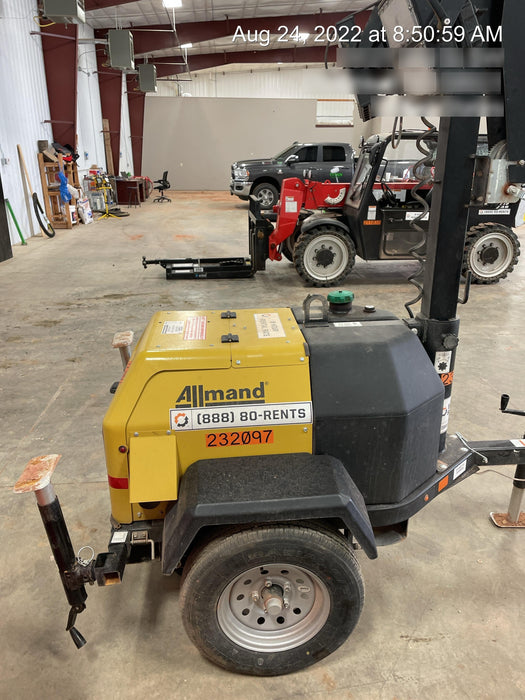 2022 Allmand NLV3GR (4) LED Light Fixture 350W, 23' Vertical Mast, 3kW Prime, Towable, Deep Sea L401, Leveling Jacks, Yanmar T4F 5.8hp