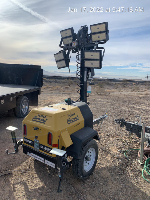 2021 Allmand NLV3GR (4) LED Light Fixture 350W, 23' Vertical Mast, 3kW Prime, Towable, Deep Sea L401, Leveling Jacks, Yanmar T4F 5.8hp