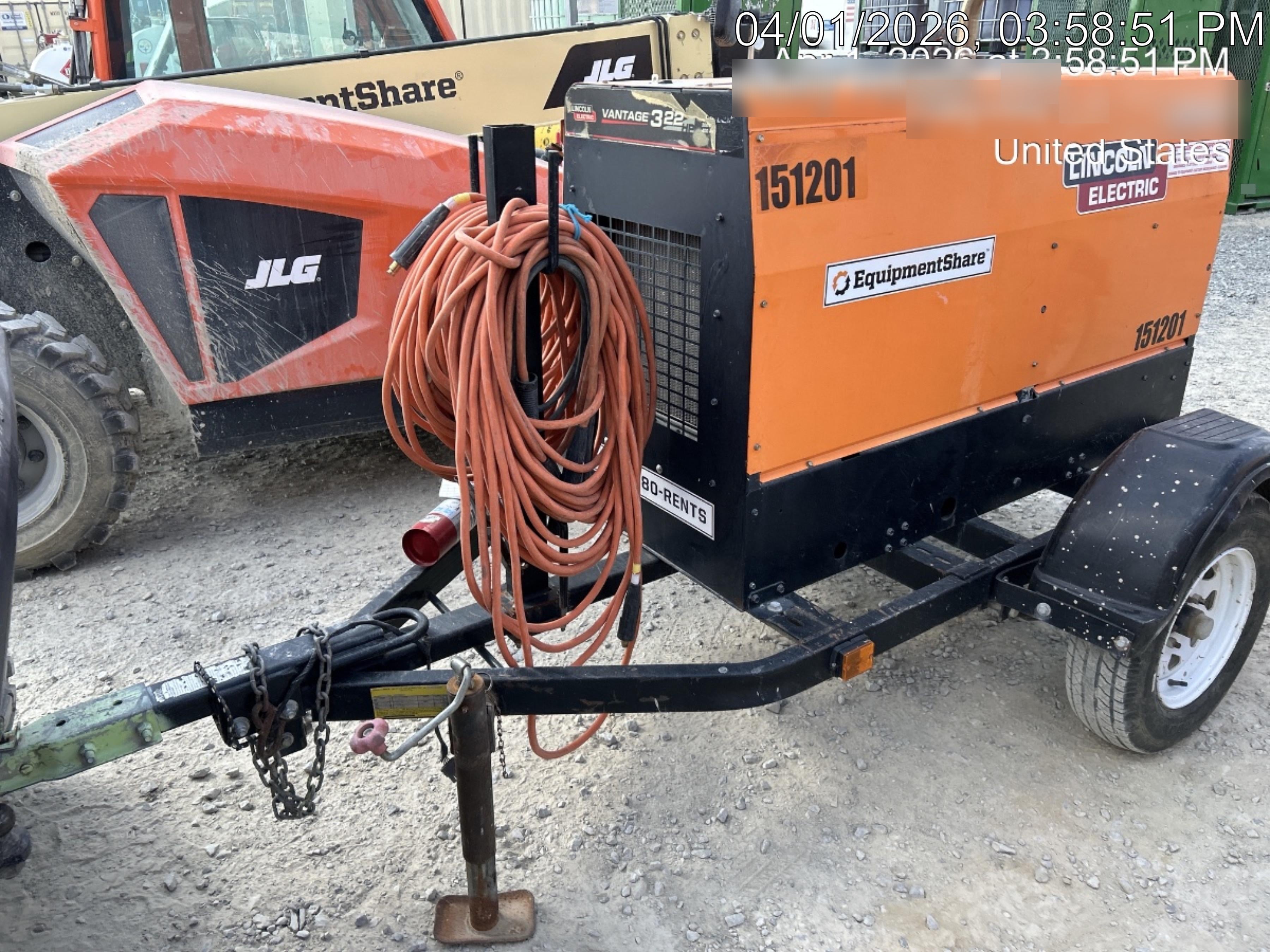 2021 Lincoln Electric Vantage 322 Vantage 322 Ready Pak 3 w/ Telematics & Decals, ORANGE (includes trailer, cable rack, fender light kit)