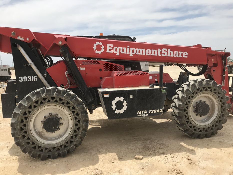 2019 Manitou MTA12042 120hp T4F, Cab/Heat/Air, Cab and Boom LED work lights, Auxiliary Hydraulics, Solid Tires, Amber strobe, Lift Hook 66" Carriage, 60" Forks