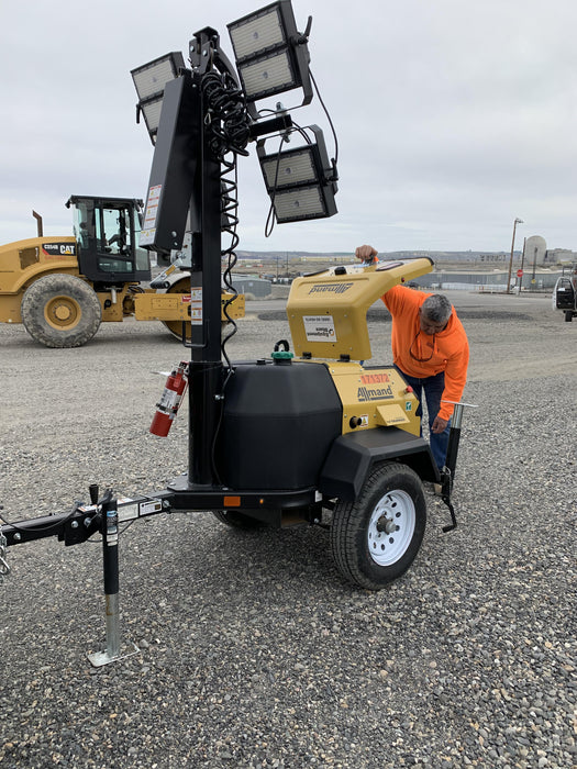 2021 Allmand NLV3GR (4) LED Light Fixture 350W, 23' Vertical Mast, 3kW Prime, Towable, Deep Sea L401, Leveling Jacks, Yanmar T4F 5.8hp