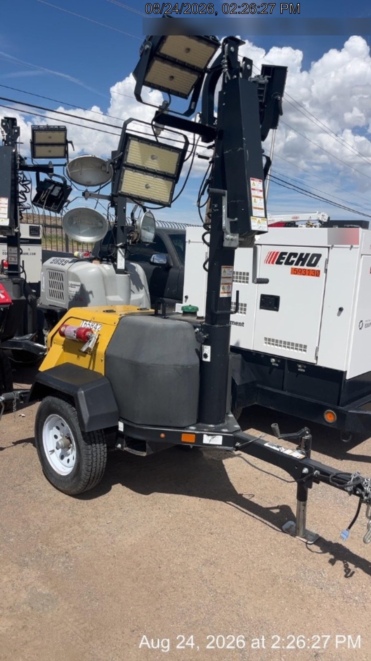 2021 Allmand NLV3GR (4) LED Light Fixture 350W, 23' Vertical Mast, 3kW Prime, Towable, Deep Sea L401, Leveling Jacks, Yanmar T4F 5.8hp