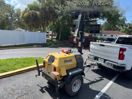 2022 Allmand NLV3GR (4) LED Light Fixture 350W, 23' Vertical Mast, 3kW Prime, Towable, Deep Sea L401, Leveling Jacks, Yanmar T4F 5.8hp