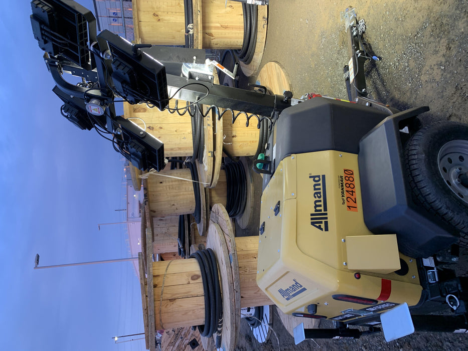 2020 Allmand NLV3GR (4) LED Light Fixture 350W, 23' Vertical Mast, 3kW Prime, Towable, Deep Sea L401, Leveling Jacks, Yanmar T4F 5.8hp